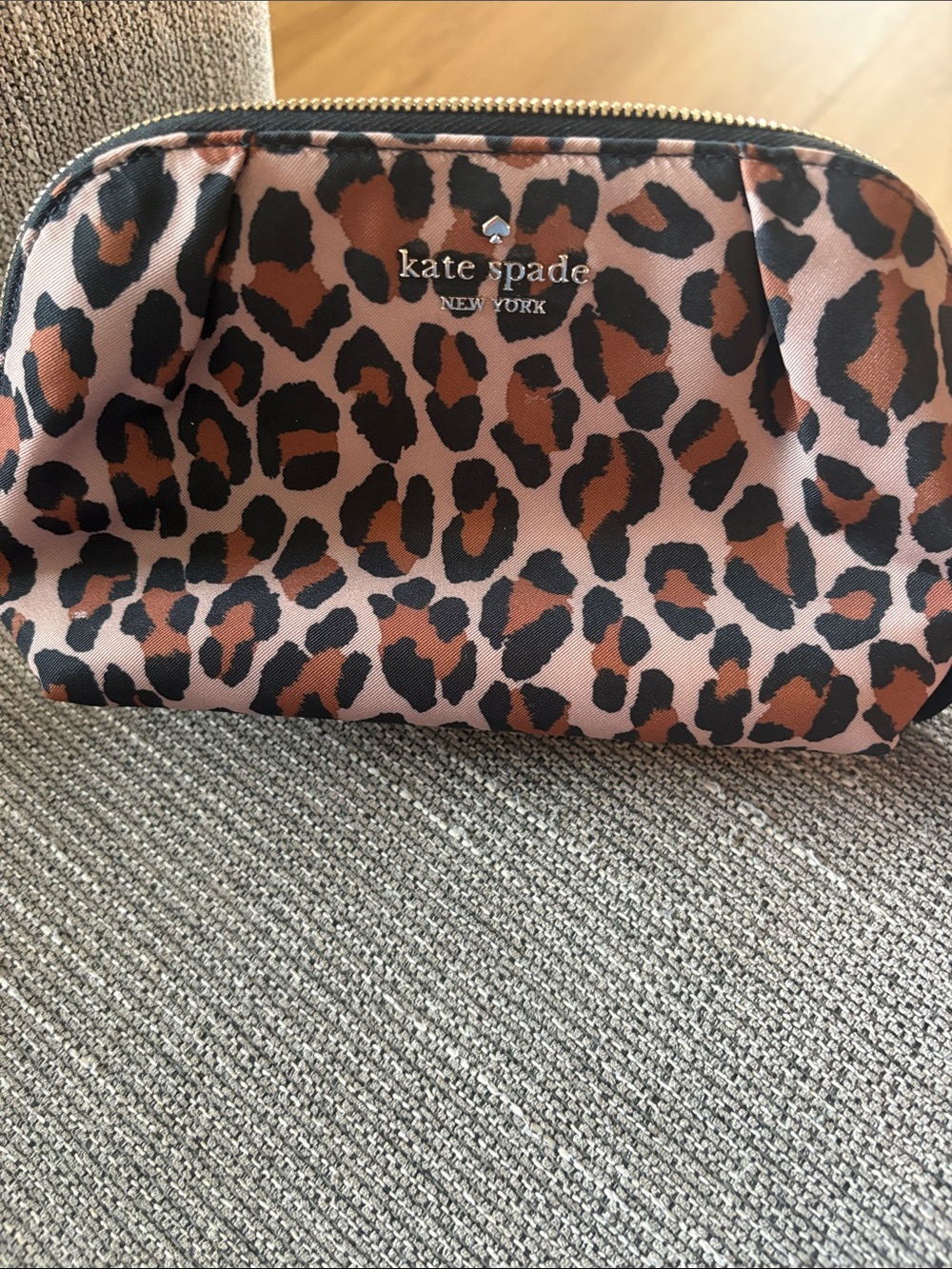 kate spade Leopard Print Zip Cosmetic Pouch in Pink and Brown